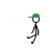 A small stickman with a green cap sitting in a white void on the right side of the image